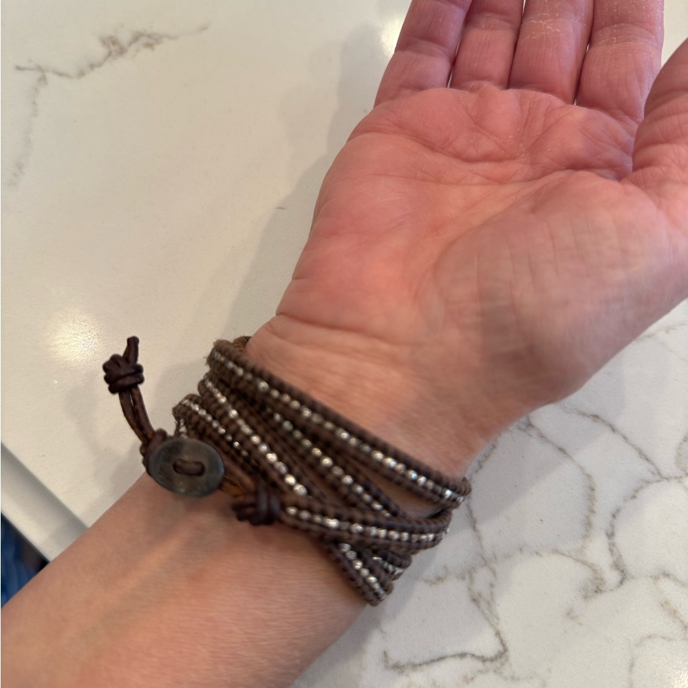Chan Luu Sterling Silver Wrap Bracelet on Natural Brown Leather - Picture 5 of 6
